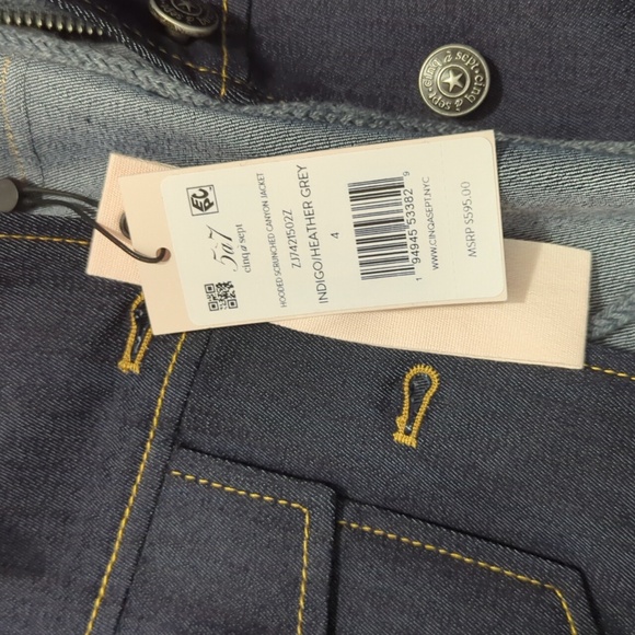 NWT Cinq a Sept Hooded Denim Jacket with Gray Hood - Picture 5 of 14